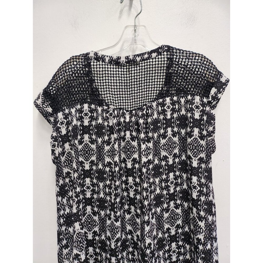 Daniel Rainn Womens BOHO Top Large Black White Floral Crochet‎ Short Sleeve - Picture 8 of 8